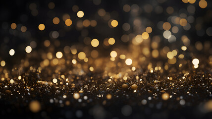 Golden bokeh, raining light, blurry lights, blurry background, gold confettis on a black background, yellow and orange, night lights, city lights, haze, depth of field, round bokeh, circle bokeh