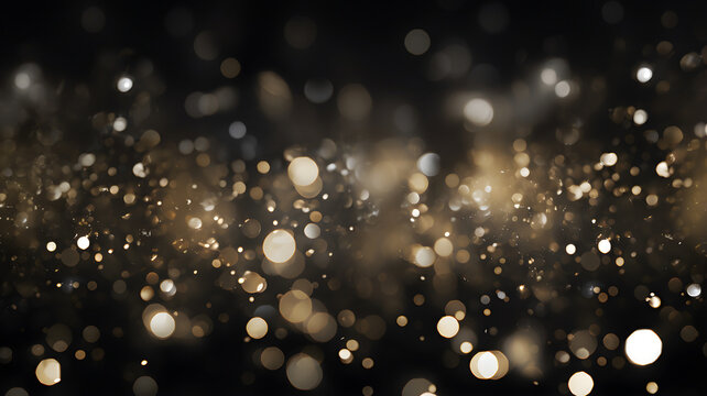 Silver bokeh, white raining light, blurry lights, blurry background, grey confettis on a black background, black and white, night lights, city lights, haze, depth of field, round bokeh, circle bokeh
