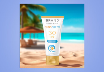 Tube Sunscreen lotion Mockup on Beach Sand - Powered by Adobe