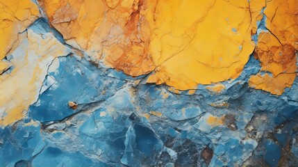 Background of a vibrant yellow and blue wall in close-up
