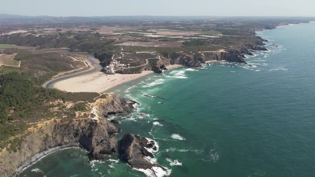 Aerial view of Praia de Odeceixe, Alentejo, Portugal