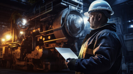 Smart industry havy digital factory production technology showing automation manufacturing process of the Industry 4.0 or 4th industrial revolution and IOT software to control operation.