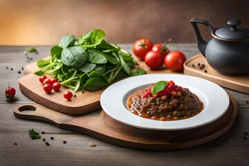 an artistic representation of iron-rich foods like spinach, lentils, and lean beef, focusing on their role in preventing anemia