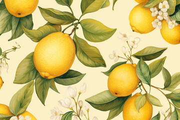 Lemon tree branch with fruits background