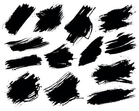 brush, black paint stroke, black ink smudge set, black ink splatter grunge style graphic resource