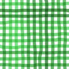 Green Gingham Check Hand Drawn Background