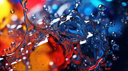 Intoxicatingly sweet liquids glistening in striking colors as they move in a hypnotic slow motion at a macro level.