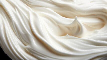 Fototapeta na wymiar Delicate glistening strands of cream cheese coming together in a slow motion macro shot.