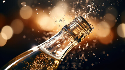 An aweinspiring slowmotion macro shot of the sparkling liquid of champagne bursting from its bottle and twirling in majestic waves into a frosty flute.