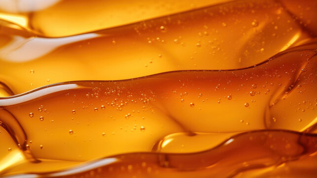 A sticky viscous texture of fresh pure maple syrup is highlighted in sharp detail its thick form filling the air to create unique patterns as it cascades to its destination.