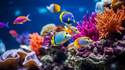 Close-up of colorful fish in a reef tank.cool wallpaper	 - obrazy, fototapety, plakaty
