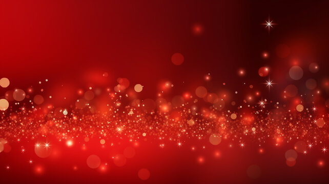 Abstract light bokeh red Christmas background, copy space, red glittery Christmas.