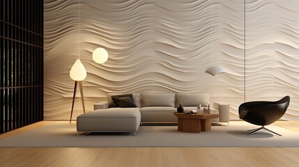 Abstract interior design using 3D ceramic wall tiles for home décor.