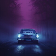 Fototapeta na wymiar Car on a foggy road. High quality illustration