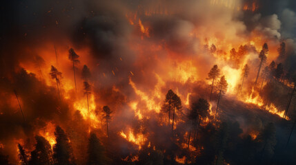 Fototapeta na wymiar A raging wildfire engulfing a forest in