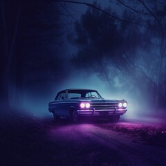 Fototapeta na wymiar Car on a foggy road. High quality illustration