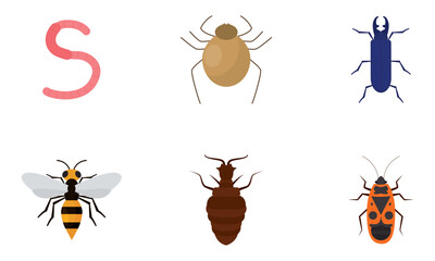 Set of different colored insect icons Vector