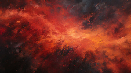 A vibrant red and orange cloud painting