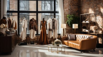 Stylish boutique interior with fashionable displays
