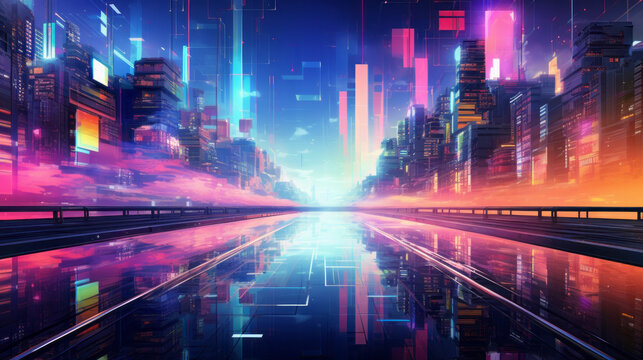 A futuristic cityscape with a stunning reflection