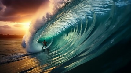 Surfer riding a massive wave.cool wallpaper	 - obrazy, fototapety, plakaty