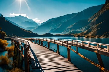 bridge over the river, An exquisite floating bridge with sharp focus and soft shadows