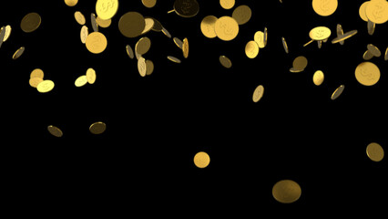 Falling coins or money golden rain background