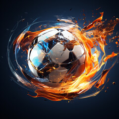 soccer ball with fire 3d realistic on white background.