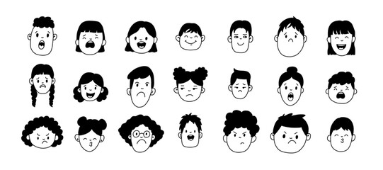 Black and White Doodle Outline Emotion Face Set
