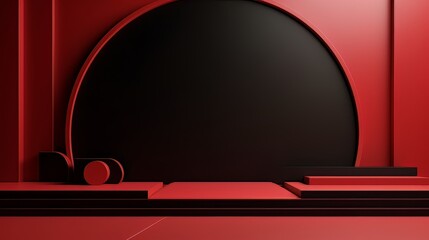 Abstract minimalistic red and black scene with geometric shapes. visualization AI