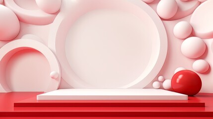 Obraz na płótnie Canvas Abstract minimalistic red and white scene with geometric shapes. visualization AI