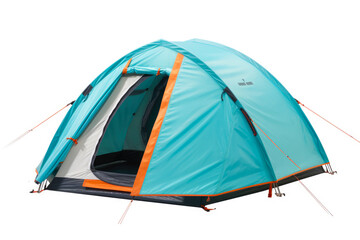 A blue and orange camping tent isolated on white background