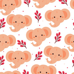 seamless pattern cartoon elephant, plant and flower. cute animal wallpaper for textile gift wrap paper