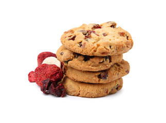 Cookies and freeze dried fruits isolated on white
