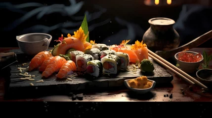 Fotobehang Platter of Japanese cuisine, Sushi Roll © wahyu