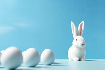 White rabbit ear on a sky blue background. Easter Friday. Generative AI