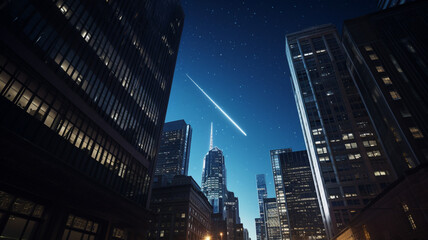 Shooting star in city at night