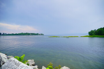 Landscape of Lake Champlain and island at Vermont, USA	