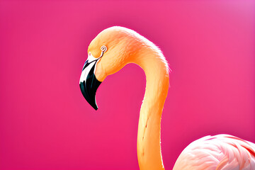pink yellow flamingo isolated on close up