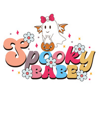 Retro groovy cute boo Halloween design, spooky season