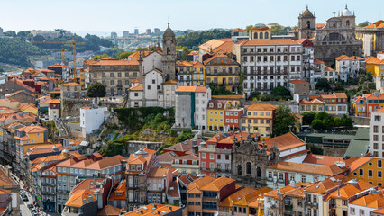 Cityscape and roofs panorama of Porto, Portugal in august 2023