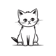 A cat sits on a white background, simple flat outline
