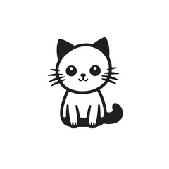 A cat sits on a white background, simple flat outline