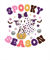 Retro groovy cute boo Halloween design, spooky season