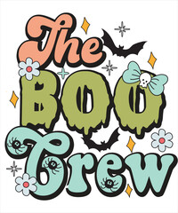 Retro groovy cute boo Halloween design, spooky season