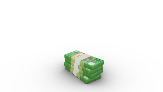 3d animation of stacks of South African Rand notes rising up on  blue screen floor. You can Key out or remove background to replace with a custom one. 3d rendering