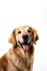 golden retriever dog - a happy golden retriever is sitting down with her tongue out, in the style of high-key lighting, 8k resolution, iso 200, smooth and shiny, distinct facial features, 
