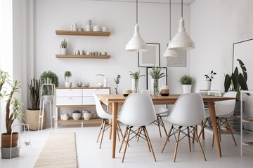 white walls in a dining area with a minimalist decor. Generative AI