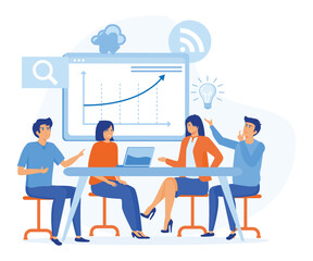 remote work and teamwork concept, Corporate business team having a meeting in a virtual office room, flat vector modern illustration 