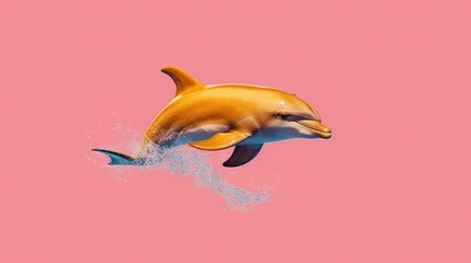 dolphin jumping out of the water isolated on pink background. 3d illustration